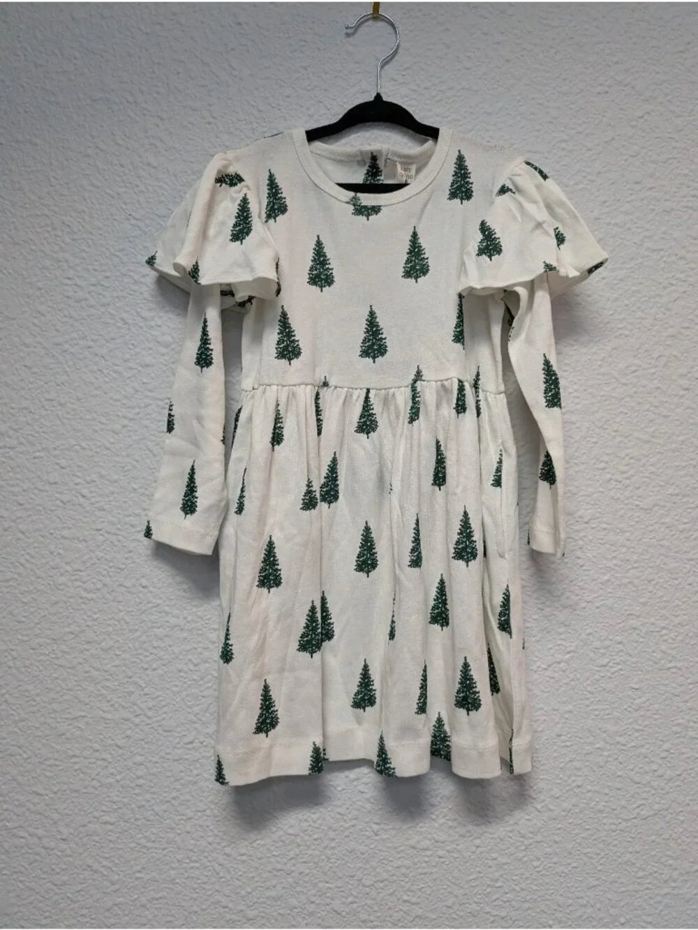 Kate Quinn Bamboo Mountain Pine Tree Long Sleeve Flutter Dress 5Y Christmas